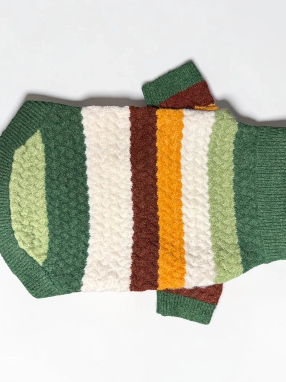 Green Striped Knit Dog Sweater Turtleneck Winter Pet Pullover Medium